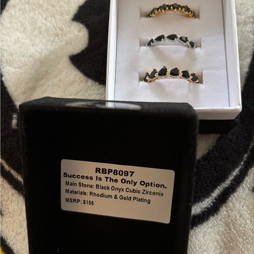 BP Luxe layer three ring set. Gold and Black Onyx Ring Set. Size 9.
